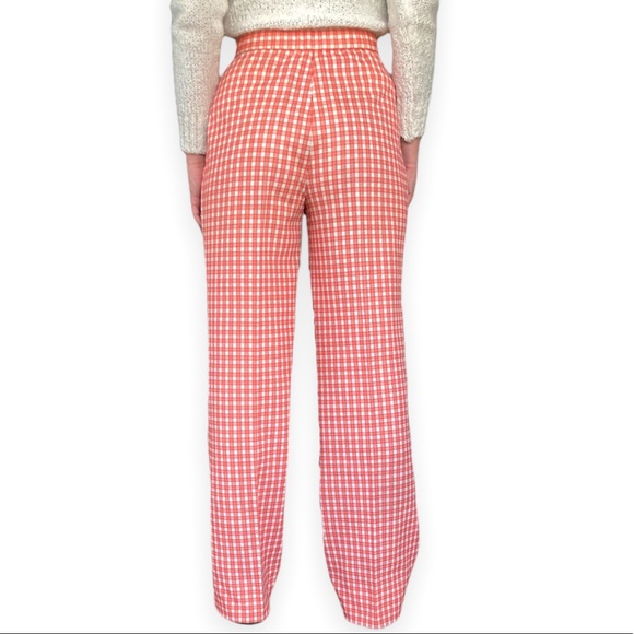 Vintage 70s Wide Leg Festive Trousers Red Plaid by Alex Colman 26” Waist - Picture 2 of 4